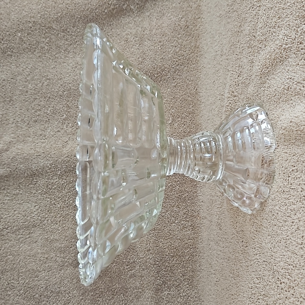 Pedestal Fruit/Candy Bowl Jeanette Glass Co Louisa Basketweave Clear Vintage T17